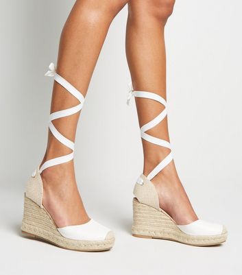 White ankle tie wedges Clearance