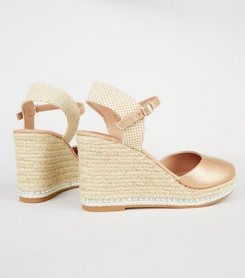 Rose Gold Leather-Look Stud Espadrille 