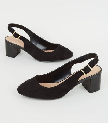 wide fit black sling back shoes