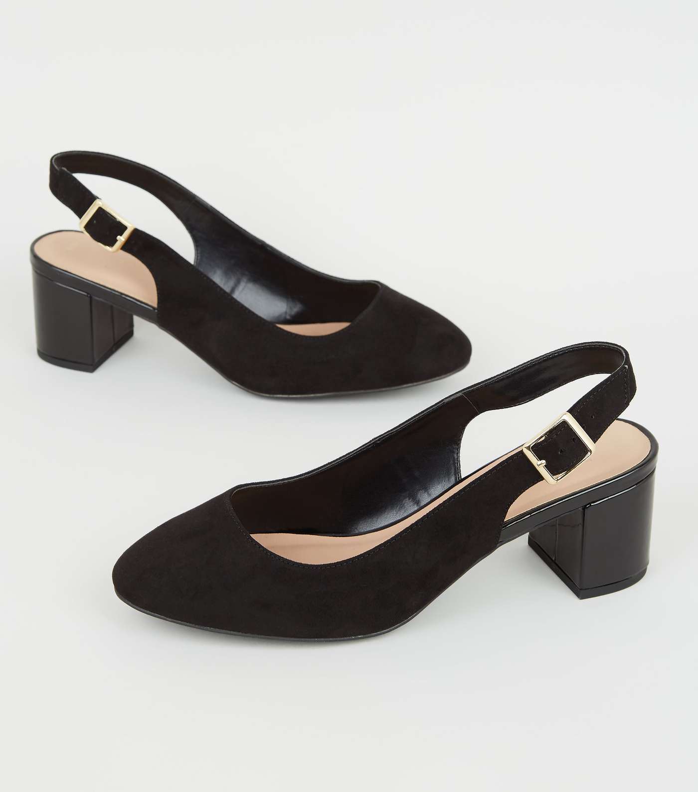 Wide Fit Black Low Heel Slingback Court Shoes Image 3