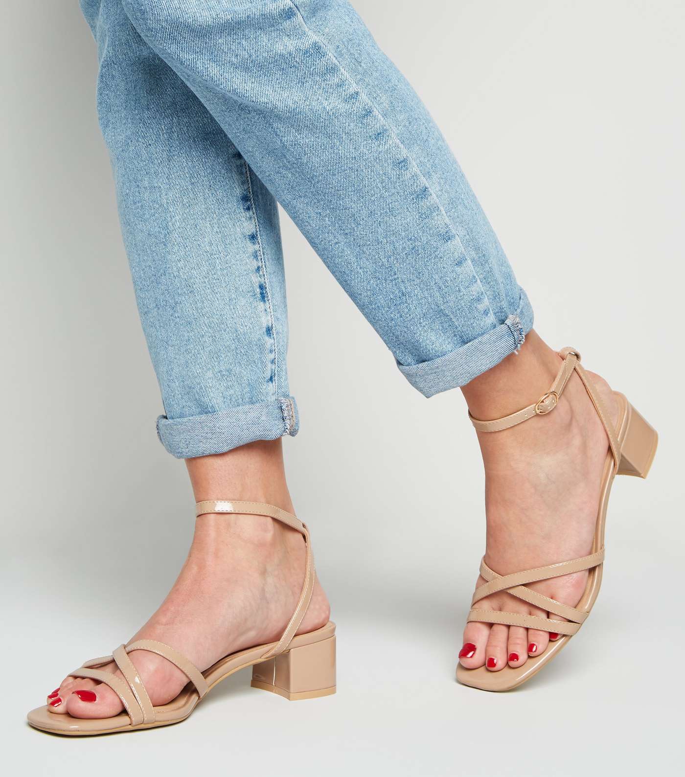 Camel Patent Strappy Low Heel Sandals Image 2