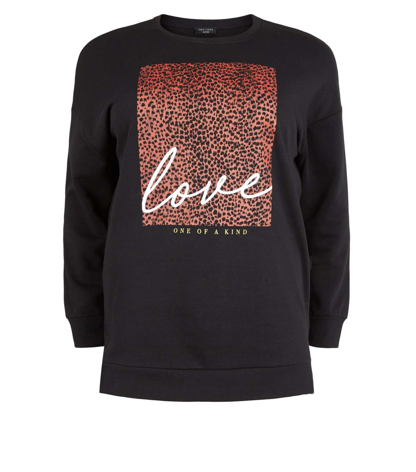 Curves Black Leopard Print Love Slogan Sweatshirt Image 4
