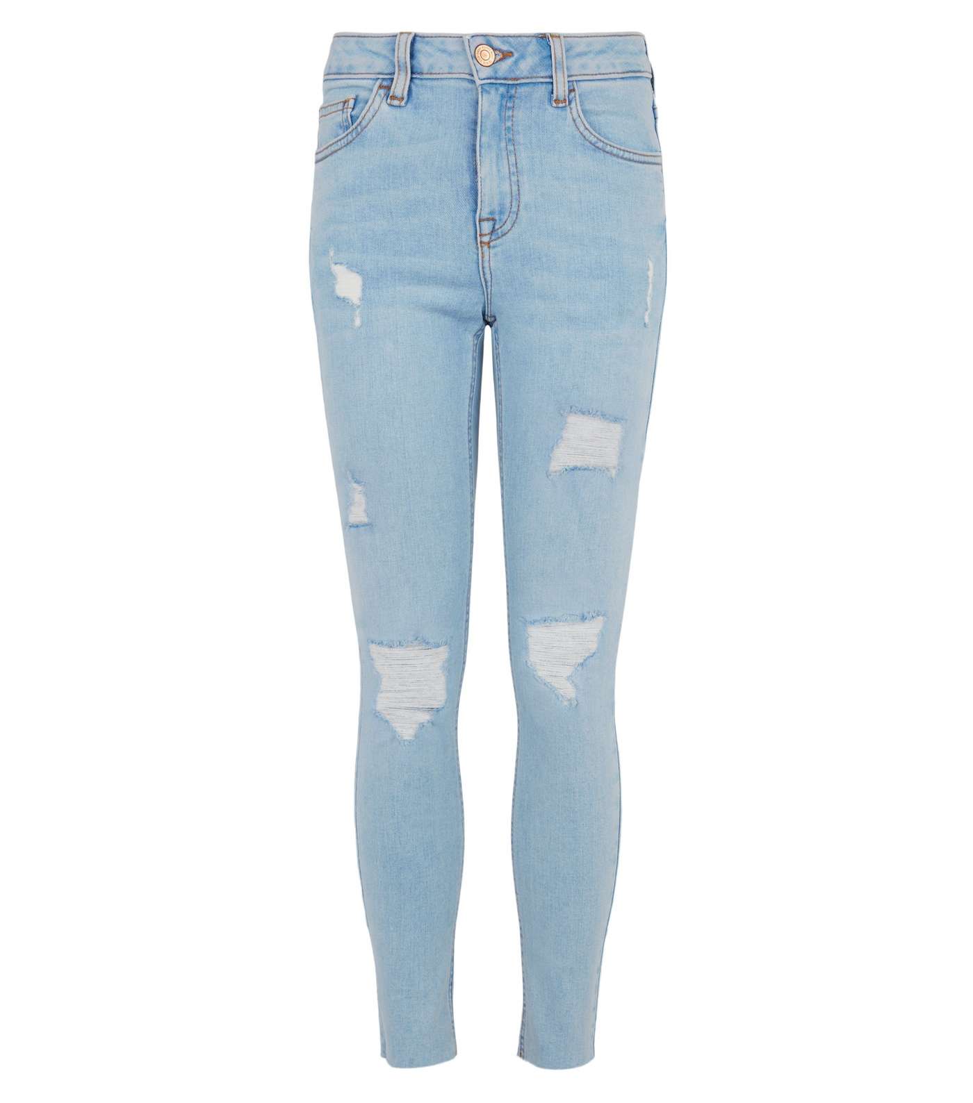 Girls Pale Blue Bleach Ripped Skinny Jeans Image 4