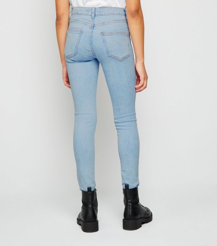Girls Pale Blue Bleach Ripped Skinny Jeans New Look