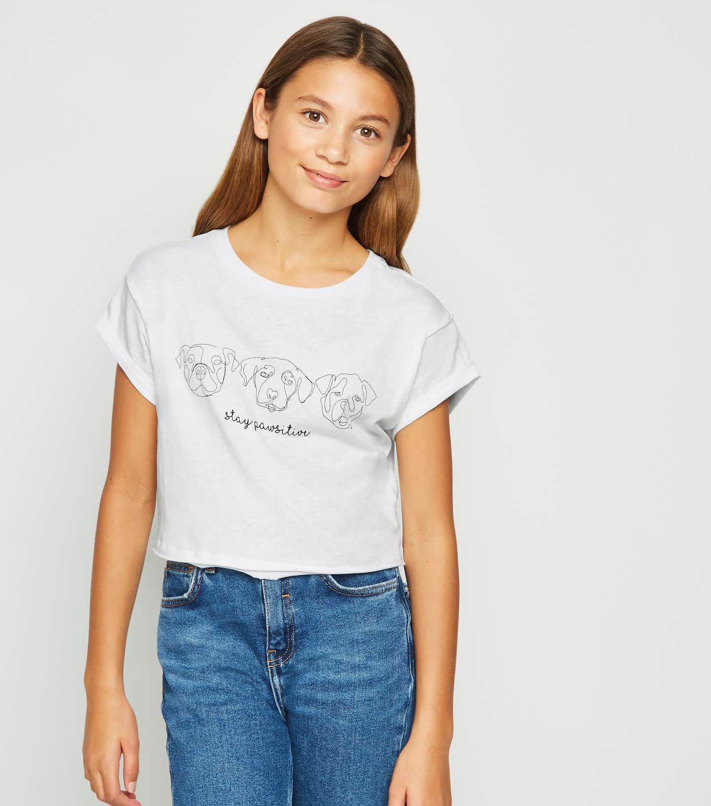 Girls White Dog Illustration Print T-Shirt