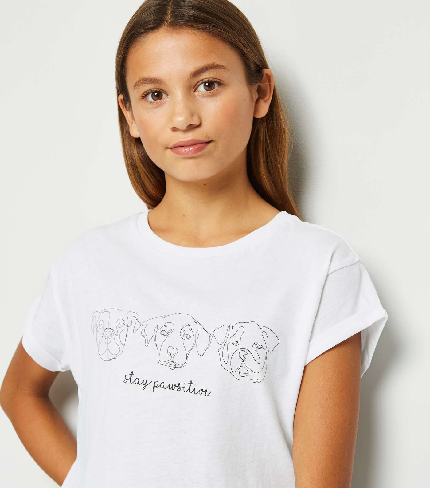 Girls White Dog Illustration Print T-Shirt Image 5