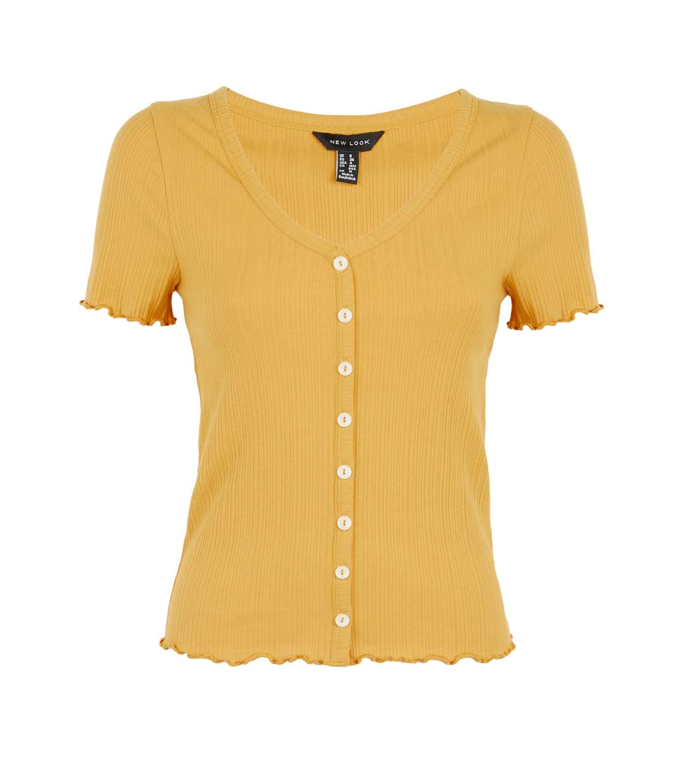 Mustard Ribbed Button Front T-Shirt Image 4