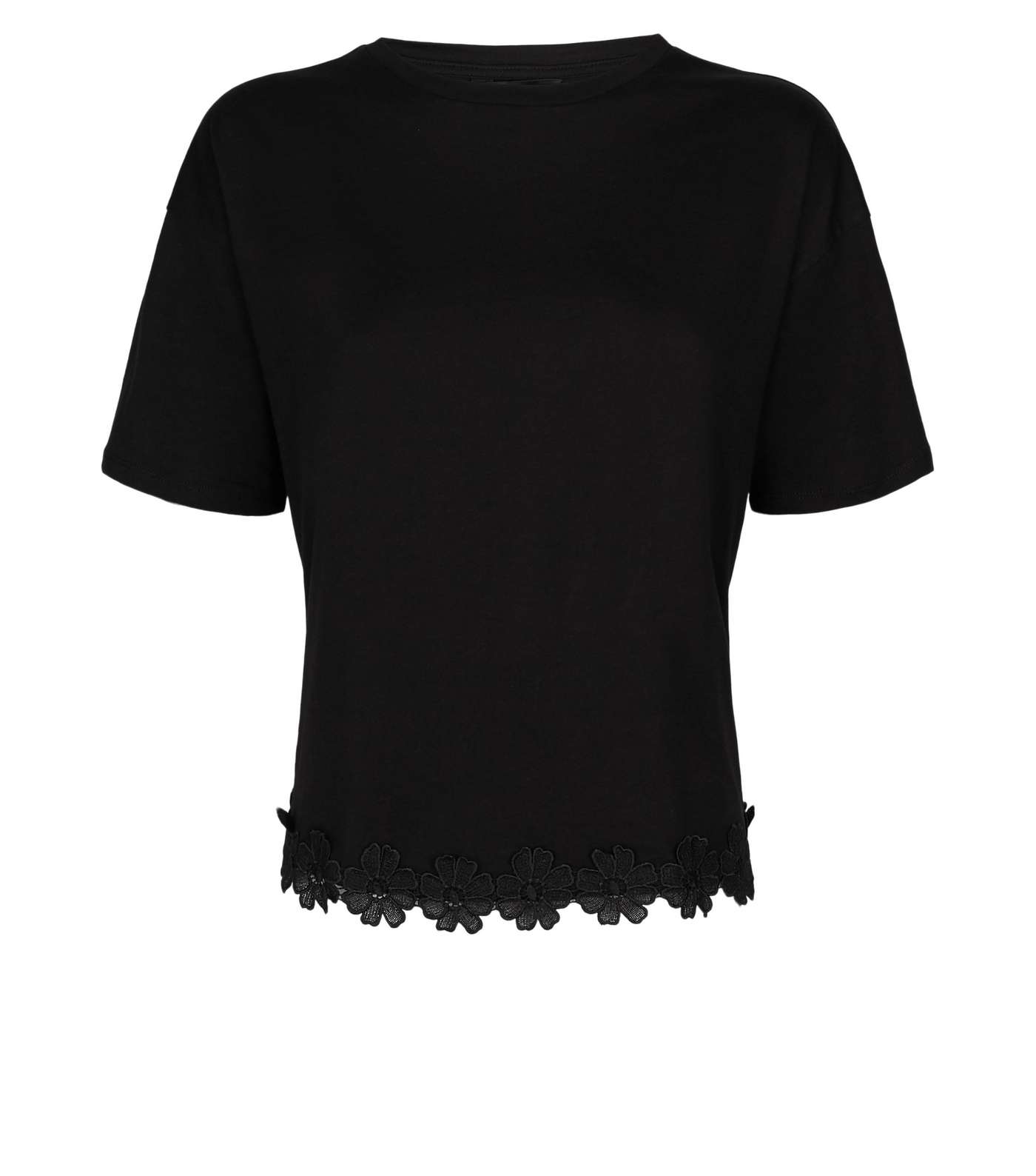 Black Floral Crochet Hem T-Shirt Image 4