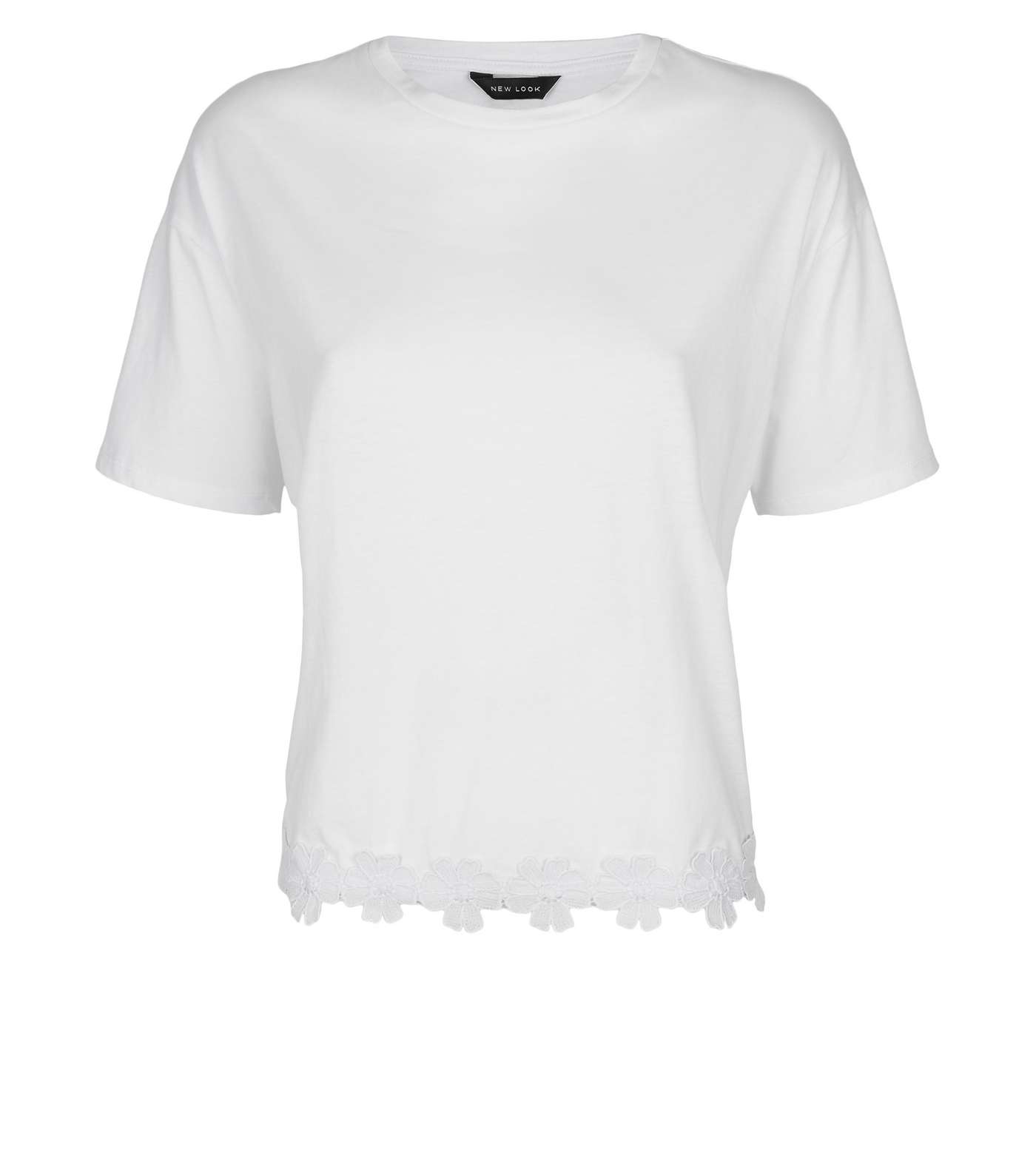 White Floral Crochet Hem T-Shirt Image 4