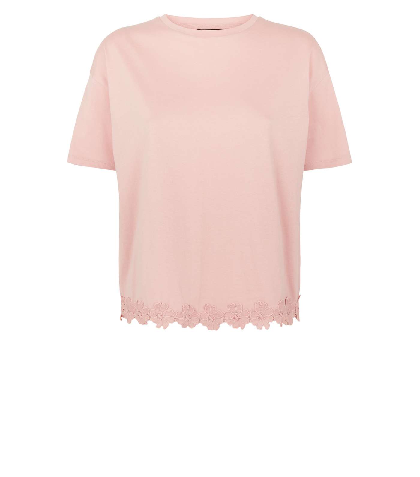 Pink Floral Crochet Hem T-Shirt Image 4