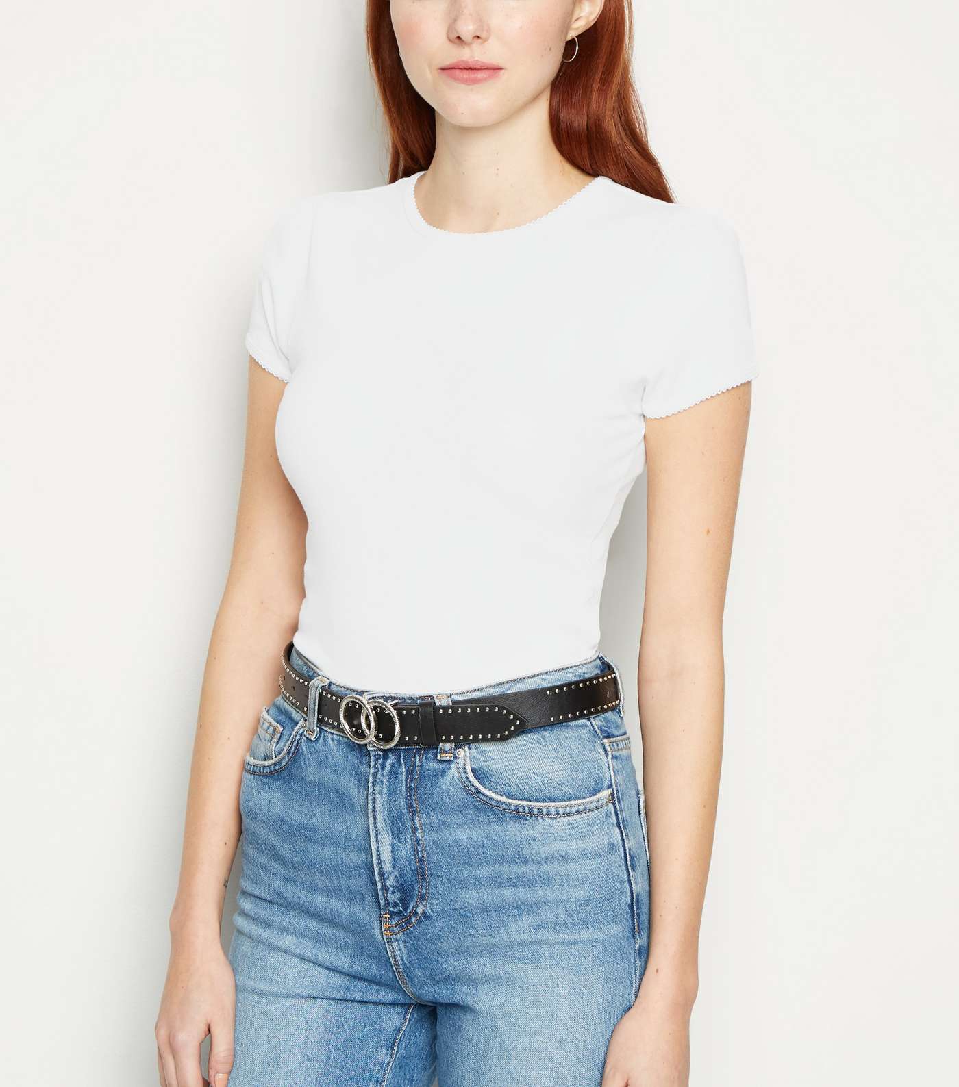 White Ribbed Puff Sleeve T-Shirt