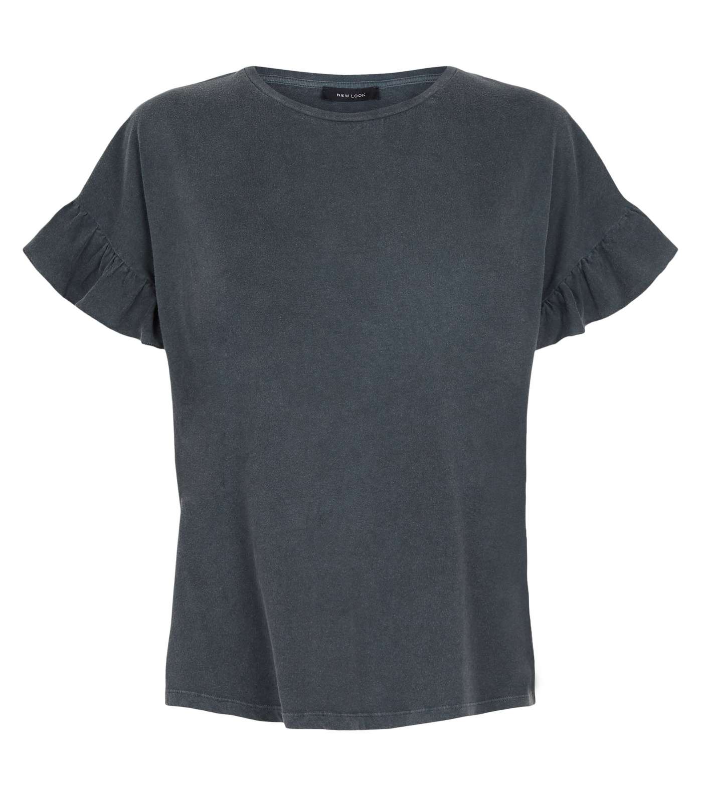 Dark Grey Acid Wash Frill Sleeve T-Shirt Image 4