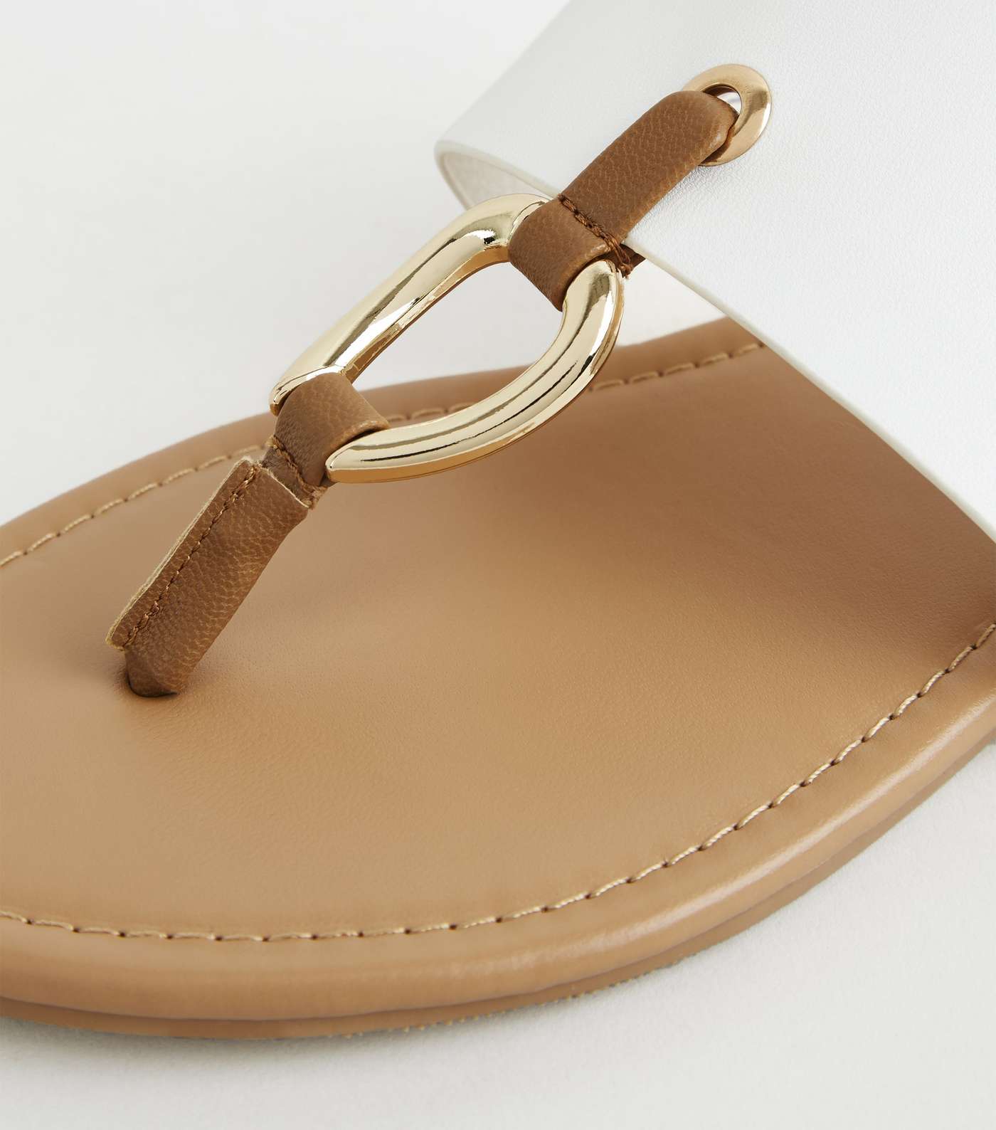 White Leather-Look Ring Strap Sandals Image 4