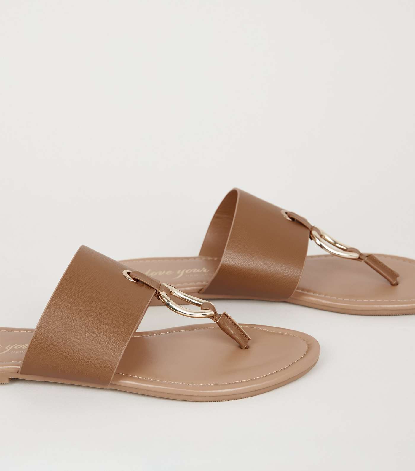 Tan Leather-Look Ring Strap Sandals Image 3