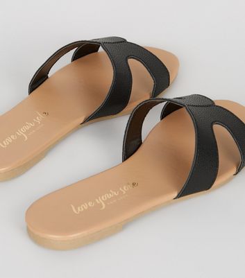 Image of Black Leather-Look Sliders New Look Vegan