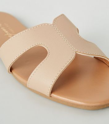 Image of Cream Leather-Look Sliders New Look Vegan