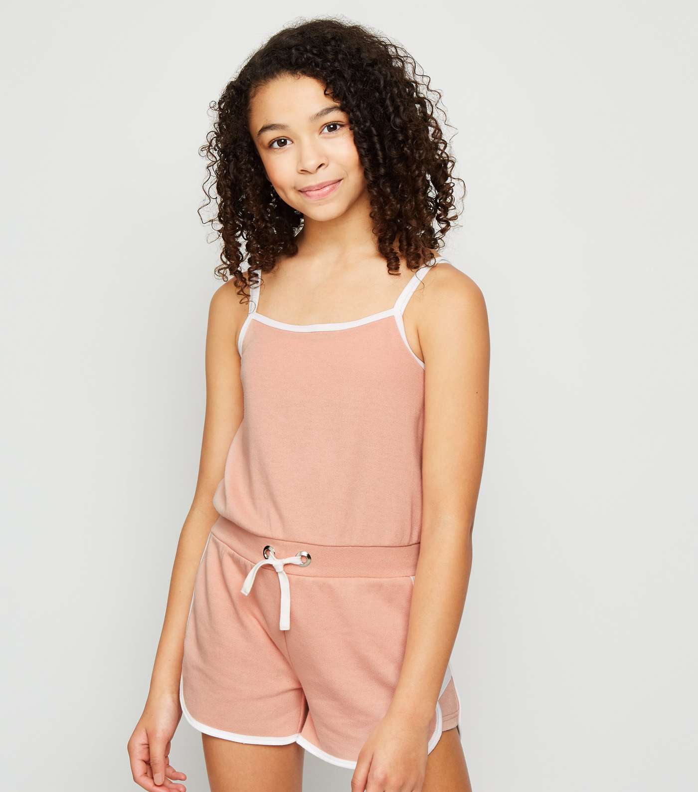 Girls Pink Square Neck Jersey Playsuit