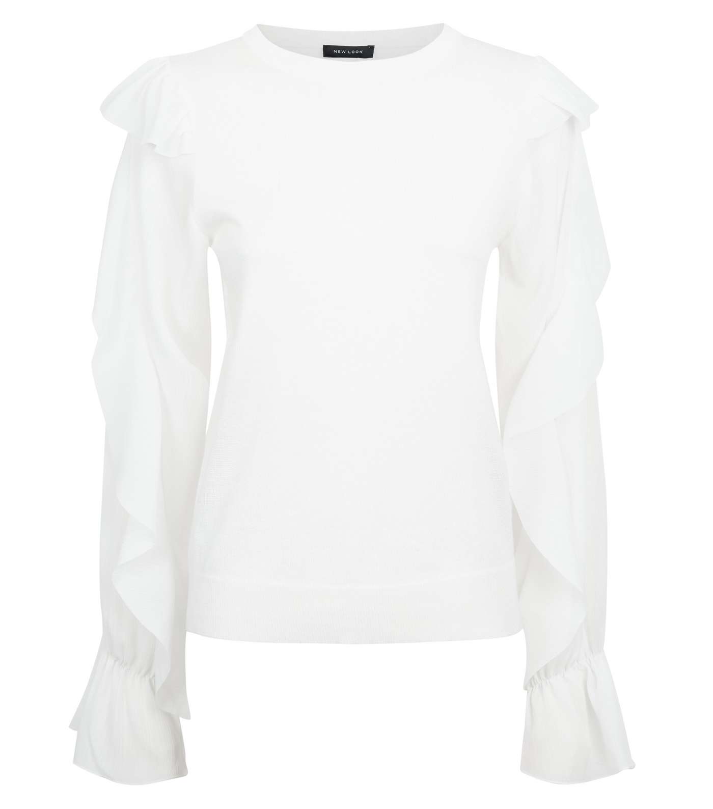 Off White Frill Sleeve Fine Knit Jumper Image 4