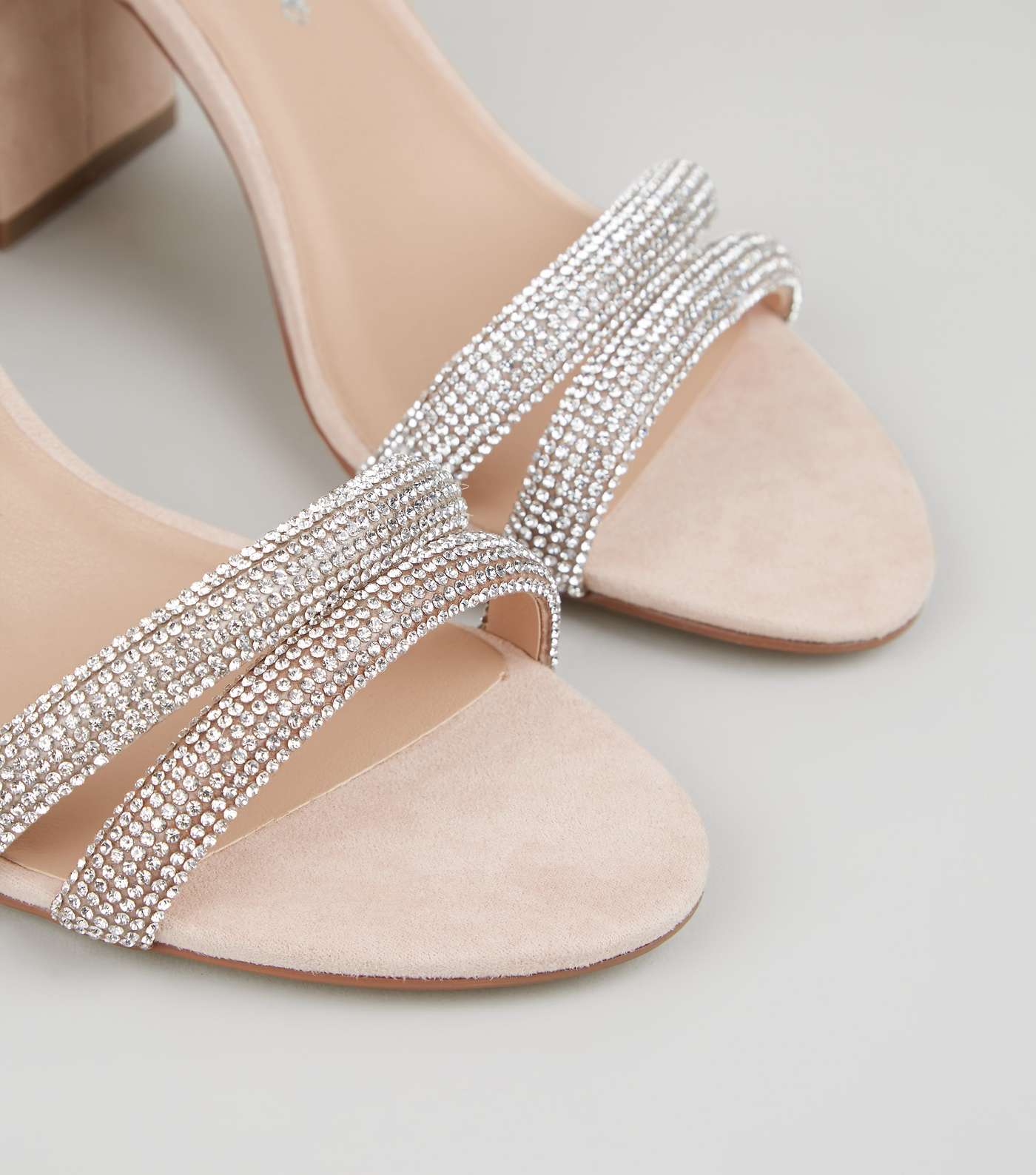 Pale Pink Suedette Diamanté Strap Block Heels Image 3