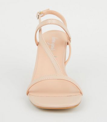 Image of Cream Asymmetric Strap Flared Block Heels New Look Vegan