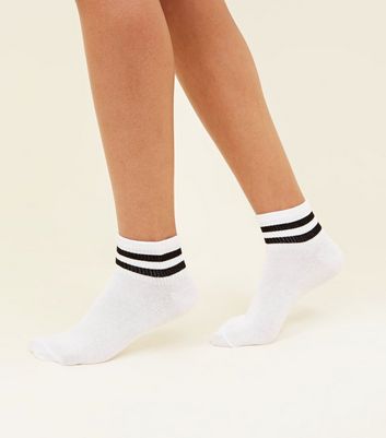 White Sport Stripe Ribbed Socks New Look