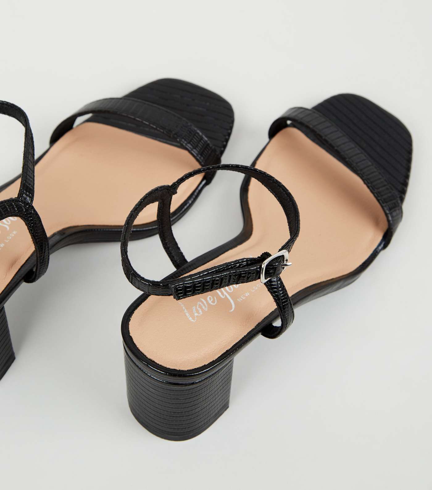 Black Faux Snake Mid Block Heel Sandals Image 3