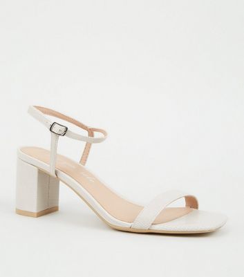 Off White Faux Snake Mid Block Heel Sandals | New Look