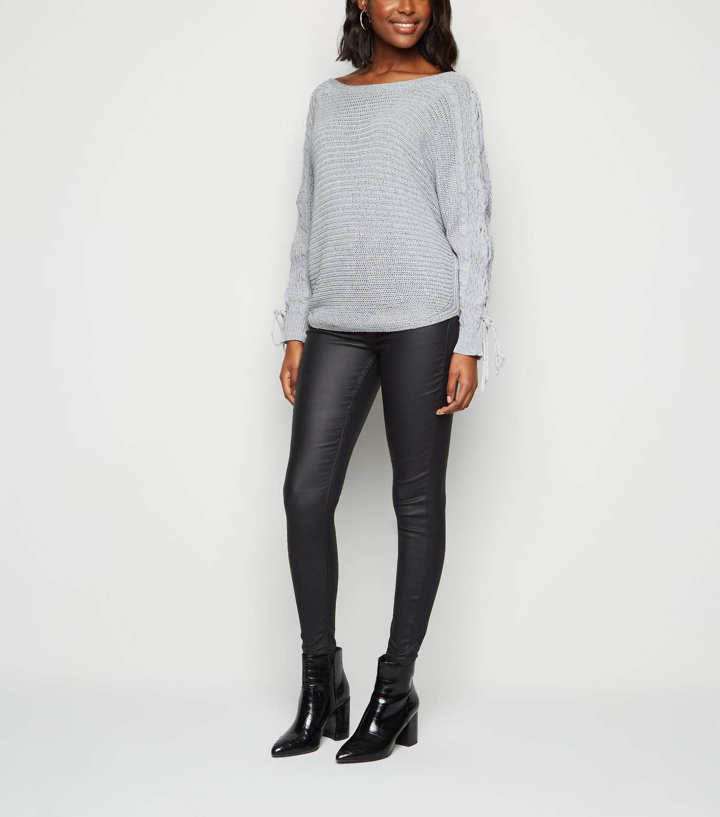 Cameo Rose Grey Lace Up Sleeve Jumper  Image 2