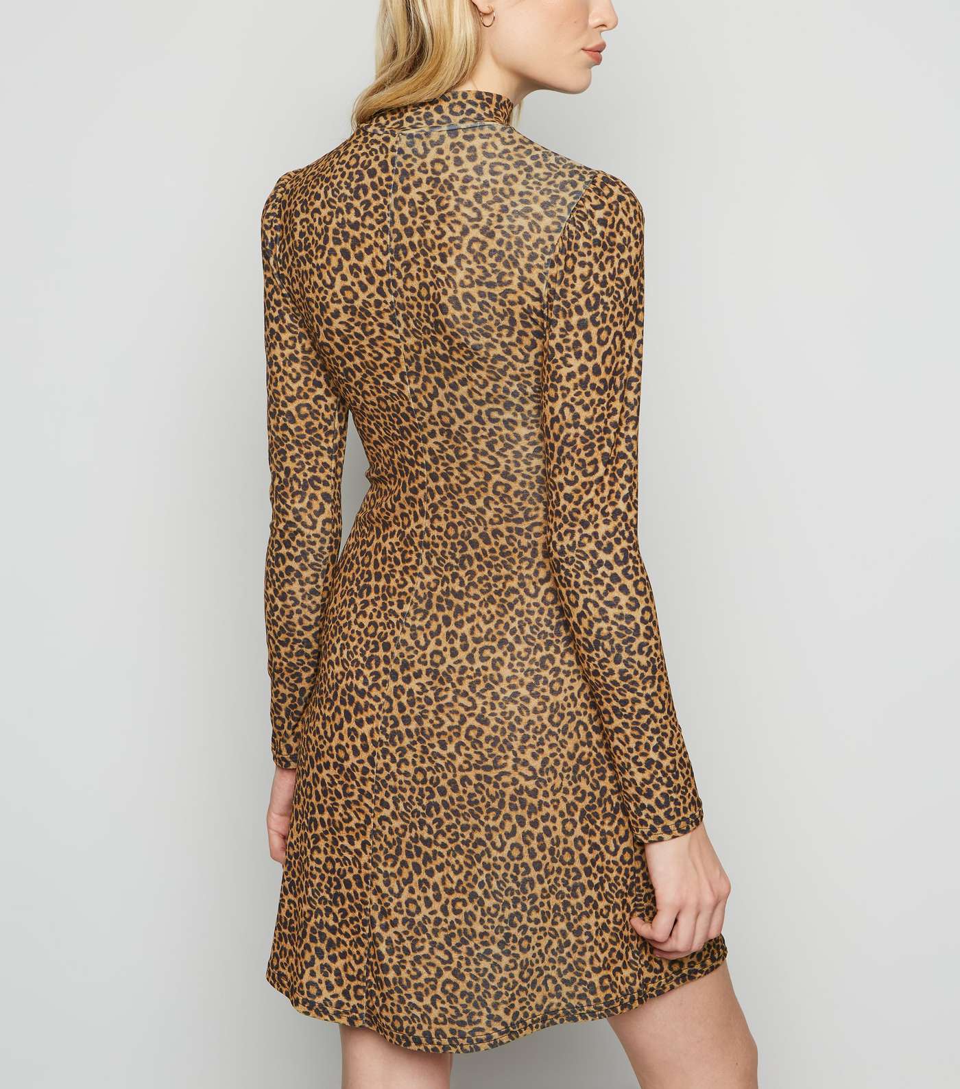 Brown Leopard Print High Neck Swing Dress Image 3