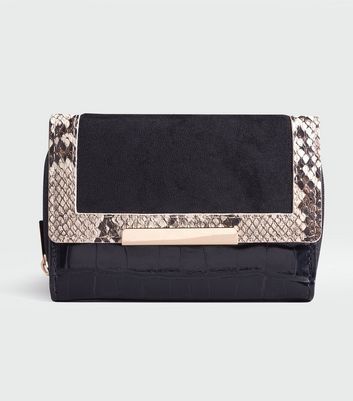 Image of Black Faux Snake and Croc Small Purse New Look Vegan