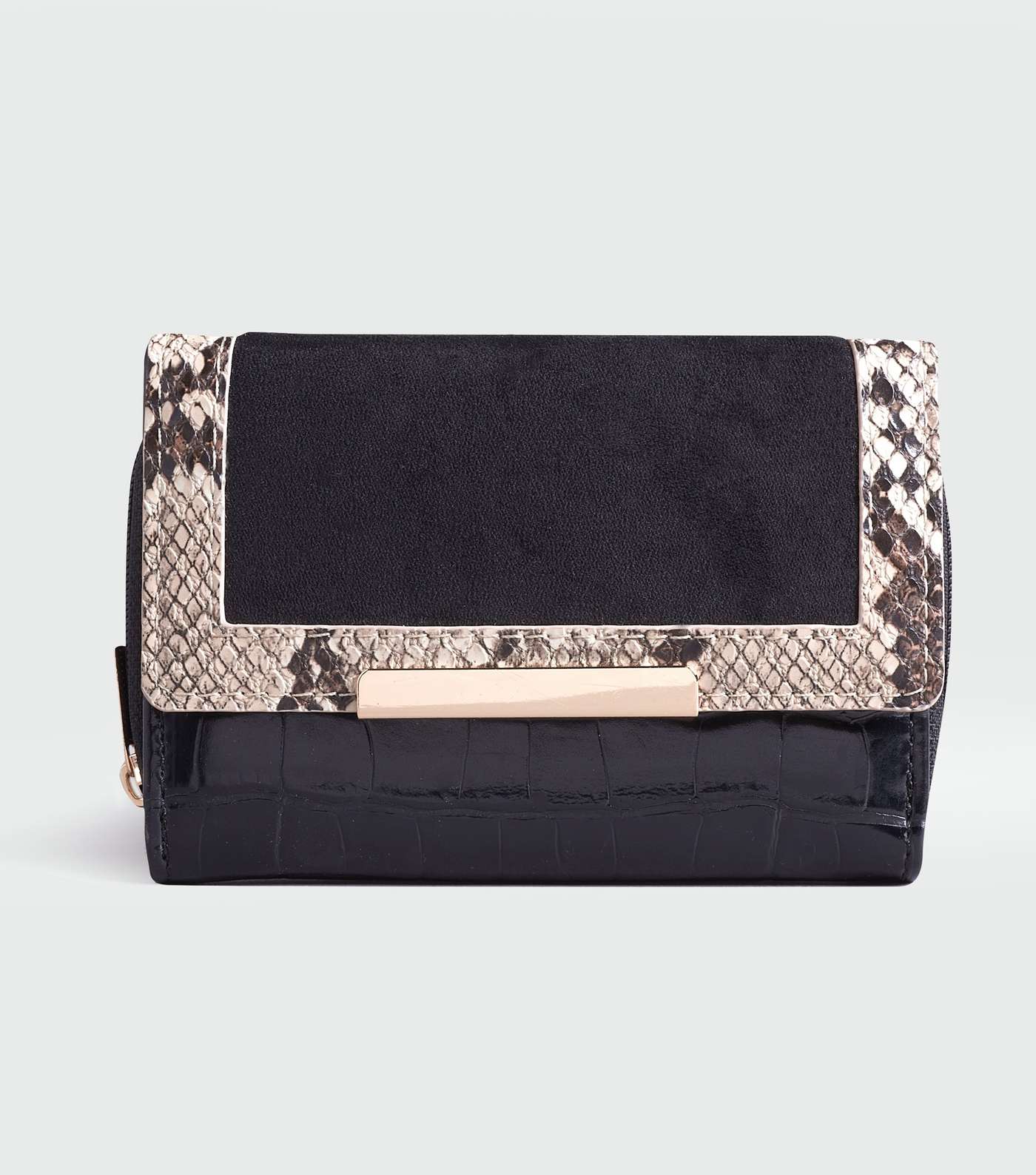 Black Faux Snake and Croc Small Purse