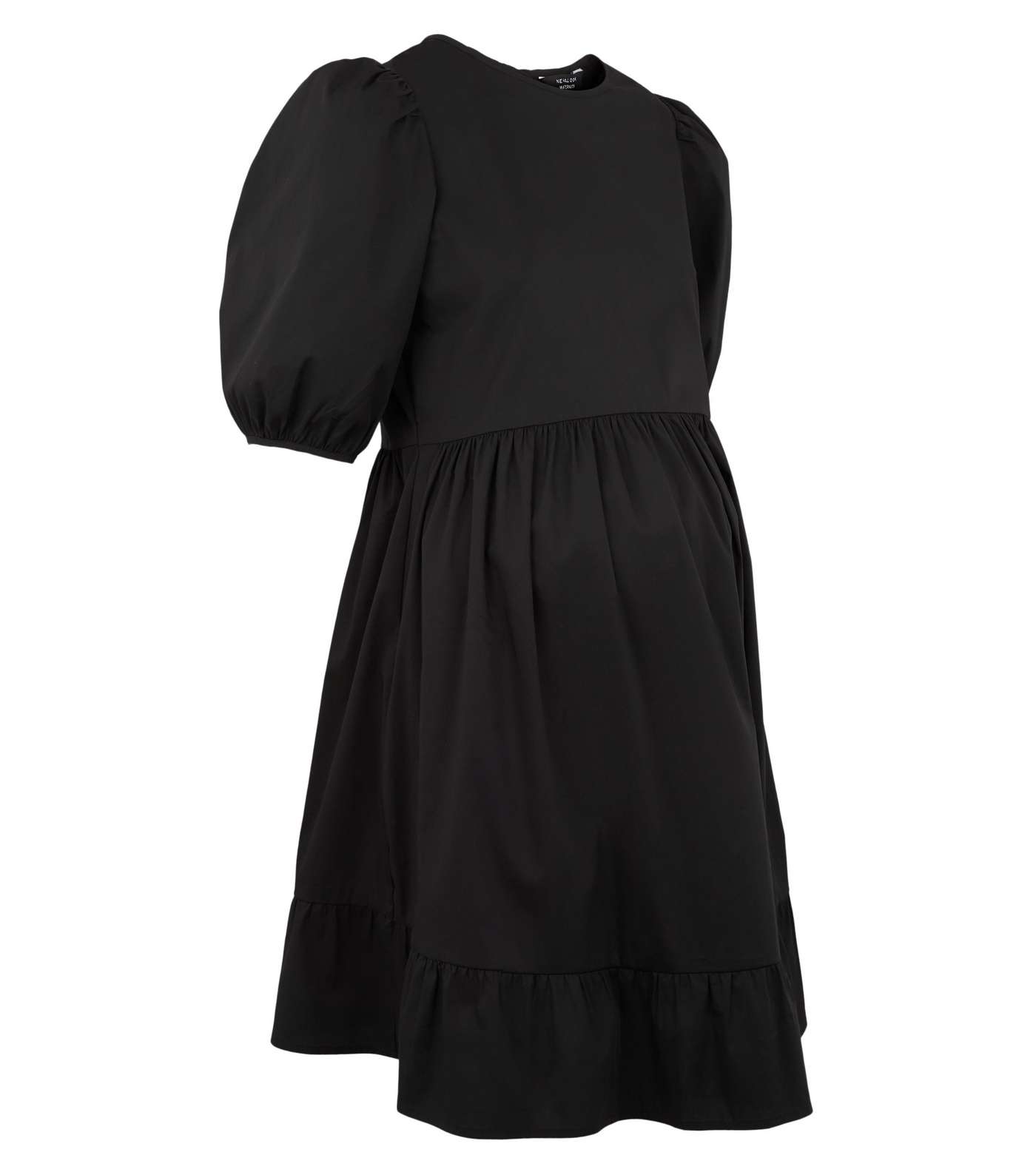Maternity Black Poplin Puff Sleeve Dress Image 4