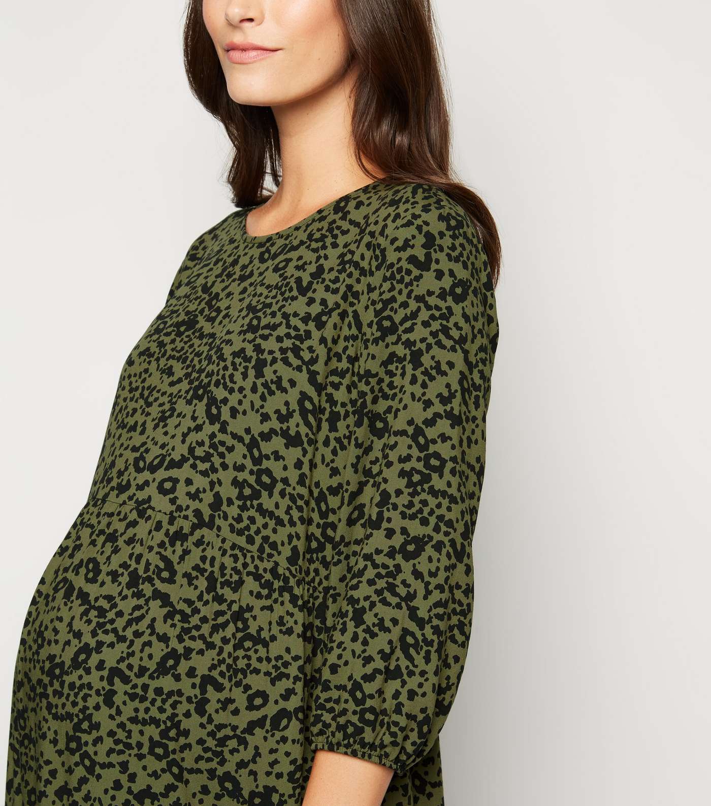 Maternity Khaki Leopard Print Maxi Dress Image 2