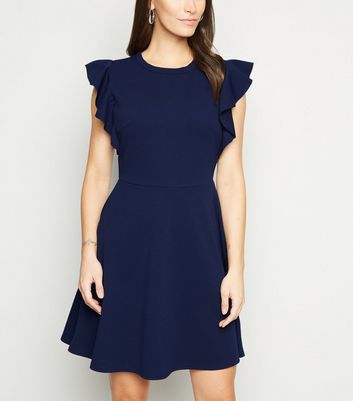 blue ruffle sleeve dress