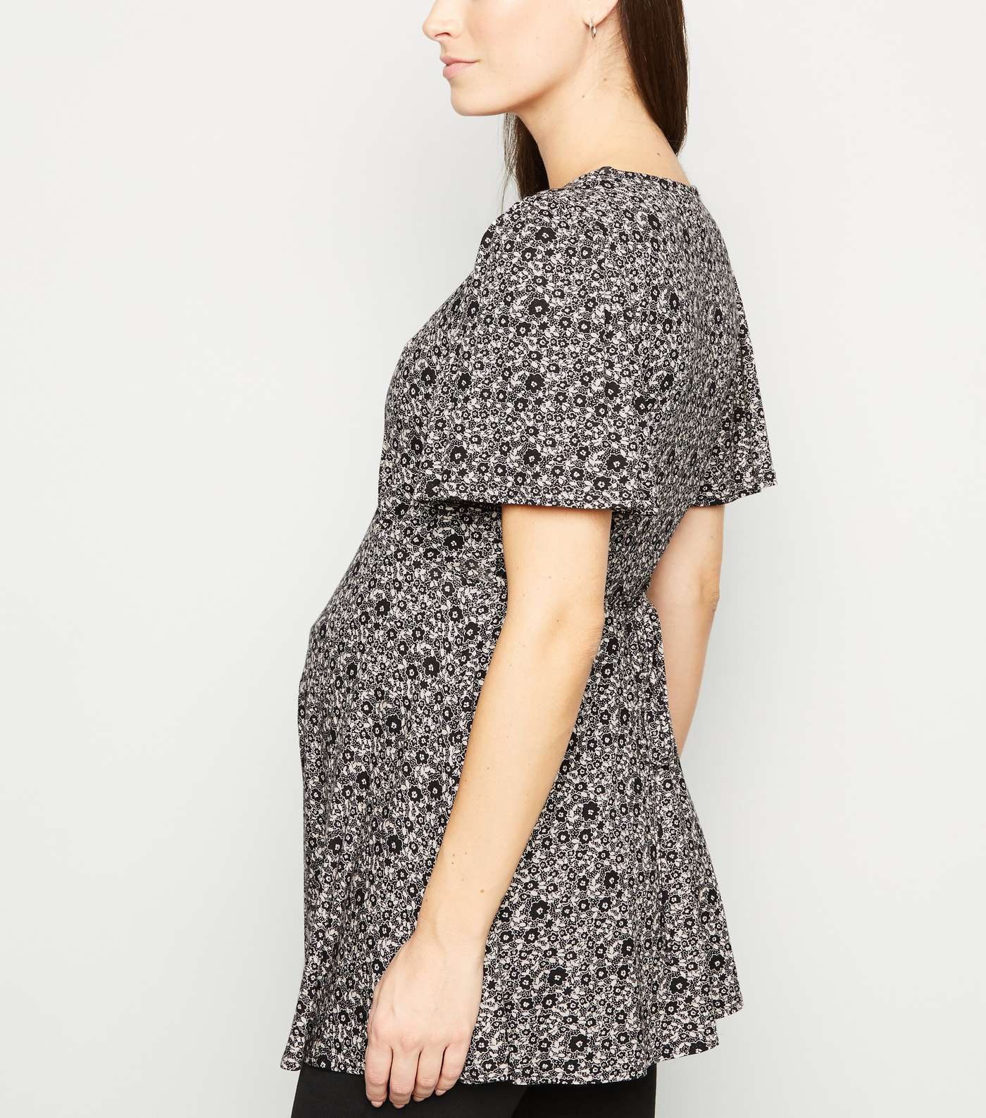 Maternity Black Jersey Ditsy Floral Top Image 3