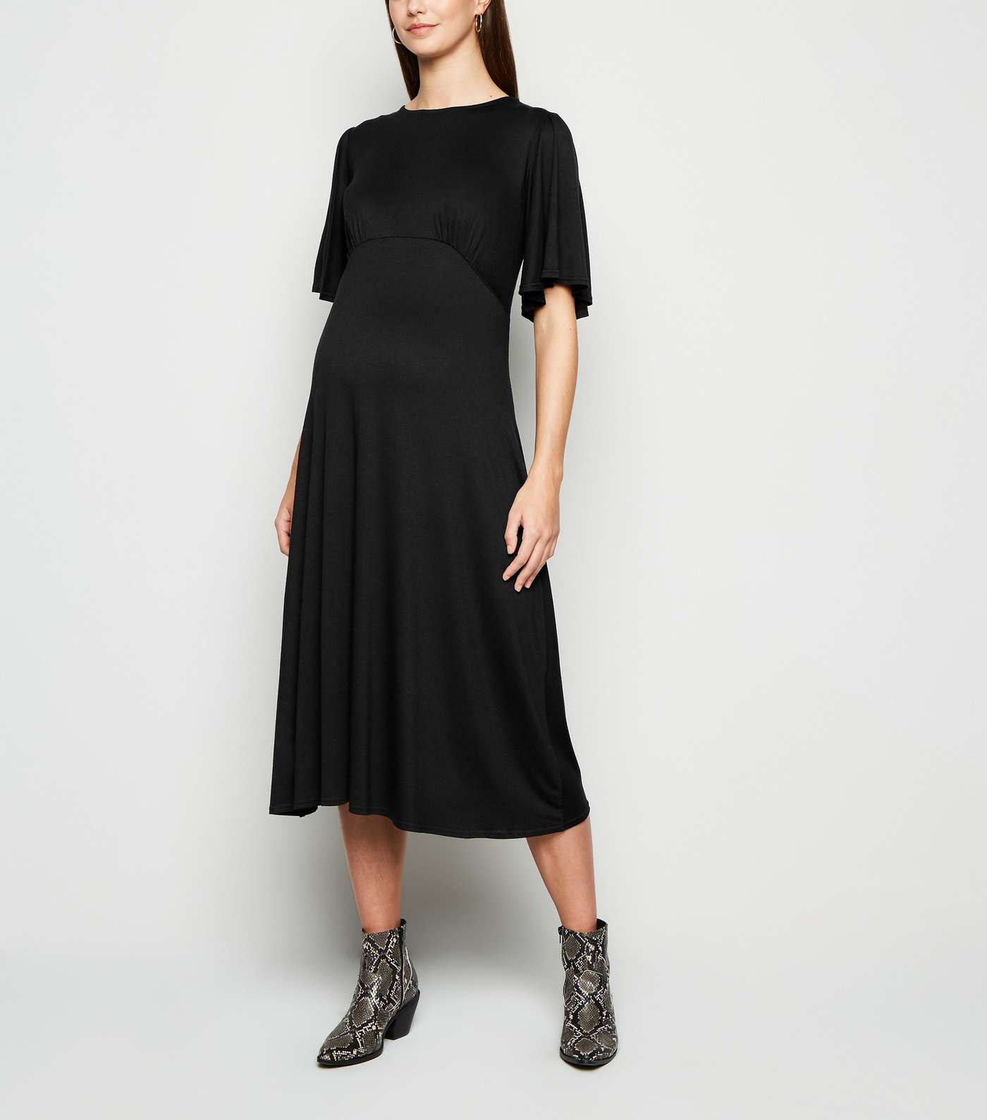 Maternity Black Empire Waist Jersey Midi Dress