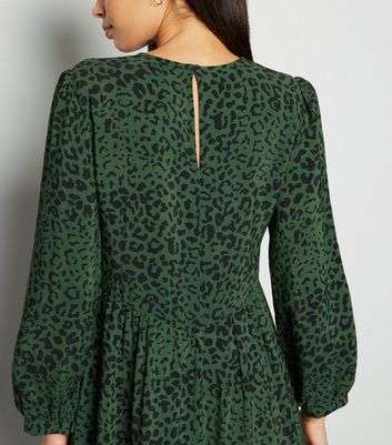 new look green animal print dress