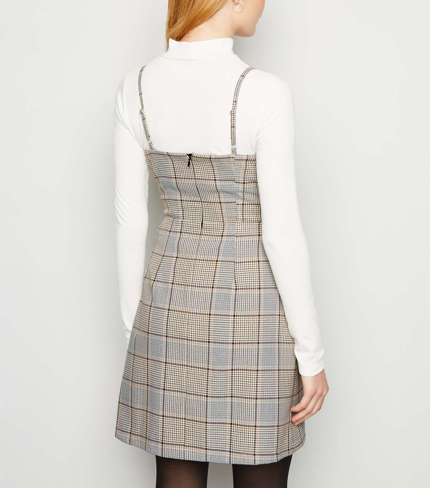 Off White Check Strappy Pinafore Dress Image 3