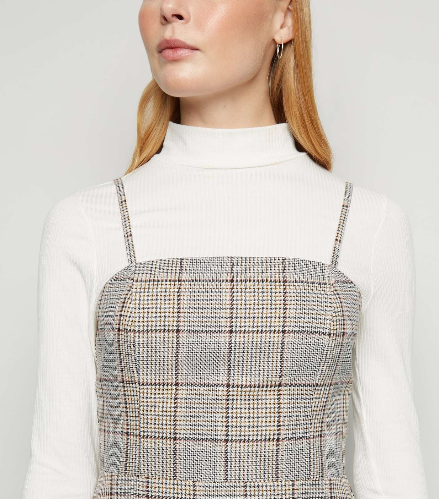 Off White Check Strappy Pinafore Dress Image 5