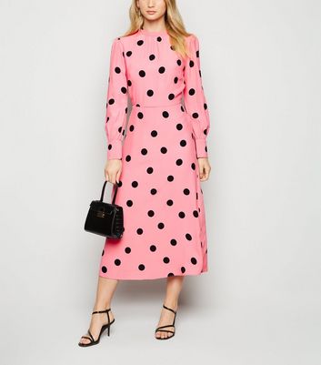 pink spot midi dress