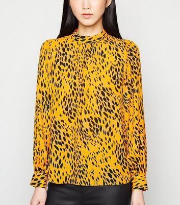 Mustard Animal Print High Neck Blouse 