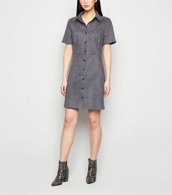 grey button down dress