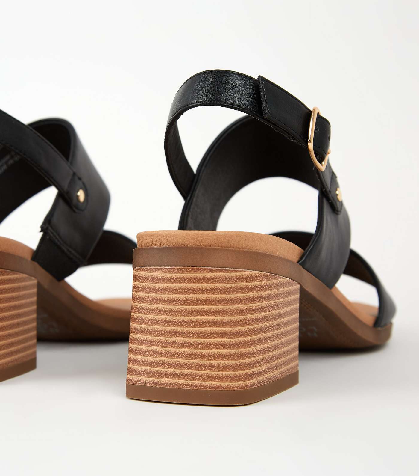 Black Leather-Look 2 Strap Block Heel Sandals Image 4