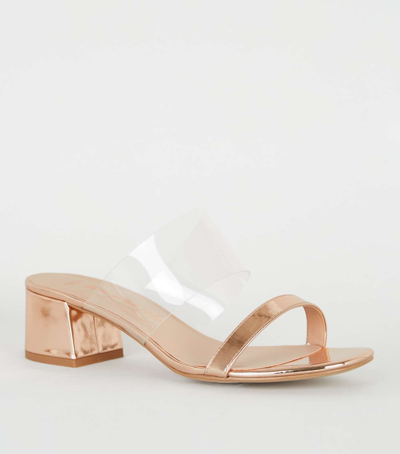 Wide Fit Rose Gold Metallic Clear Strap Mules