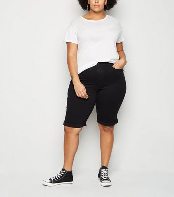 denim knee length shorts womens