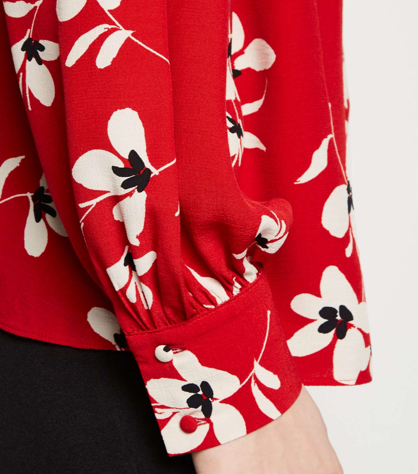 Red Floral Puff Sleeve Blouse Image 5