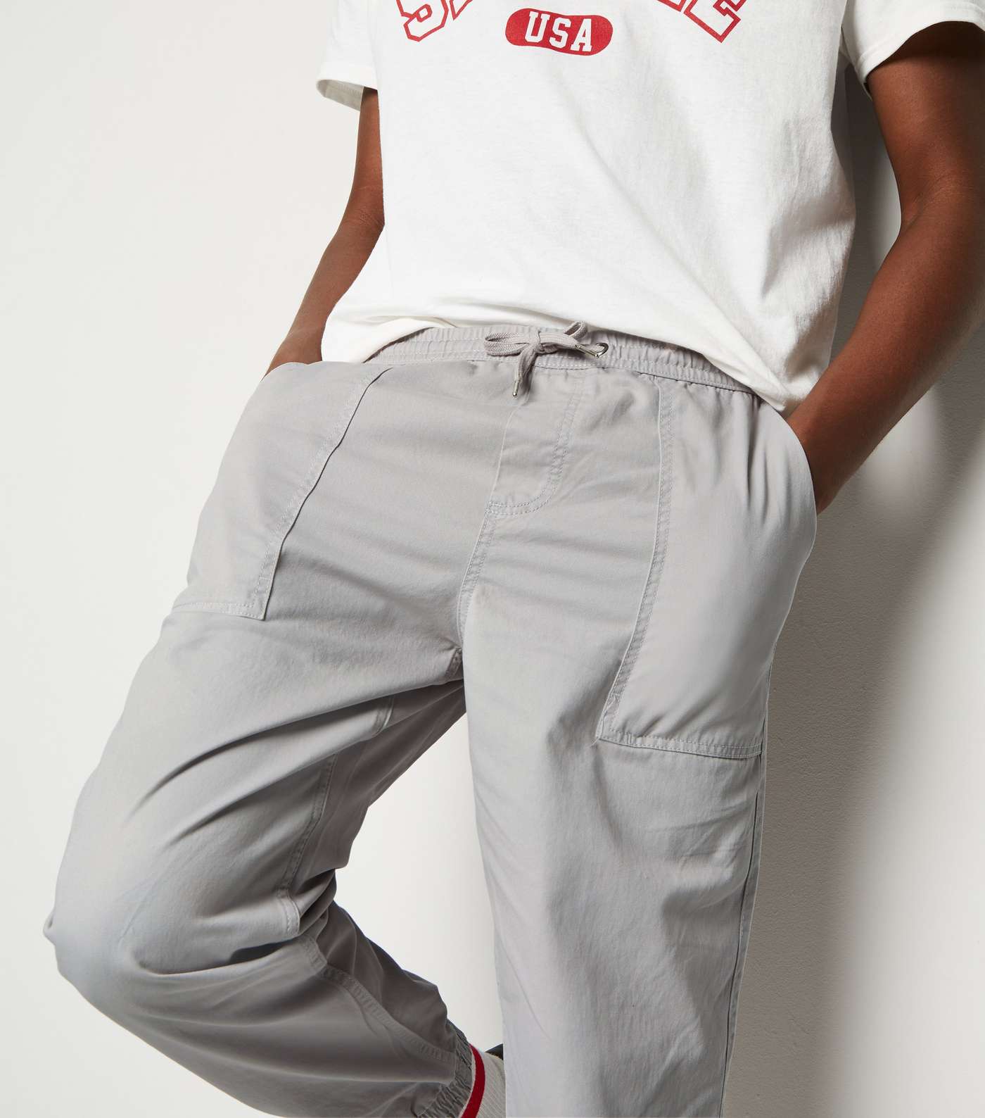 Pale Grey Cuffed Cargo Trousers Image 5