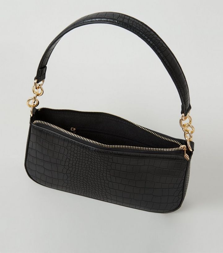 black croc effect shoulder bag