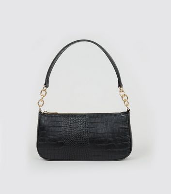 Sac noir effet croco bandouli re New Look