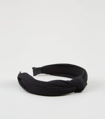 Black Jersey Ribbed Knot Headband New Look